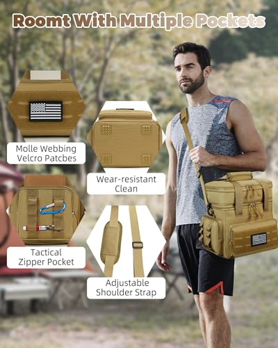 Image of Tactical Lunch Bag & Lunch Box for Men - Large Double Deck Expandable Insulated Soft Adult Lunchbox for Work - Cooler Bag for Beach, Picnic, Camping,Outdoor,Travel (Brown,23L)