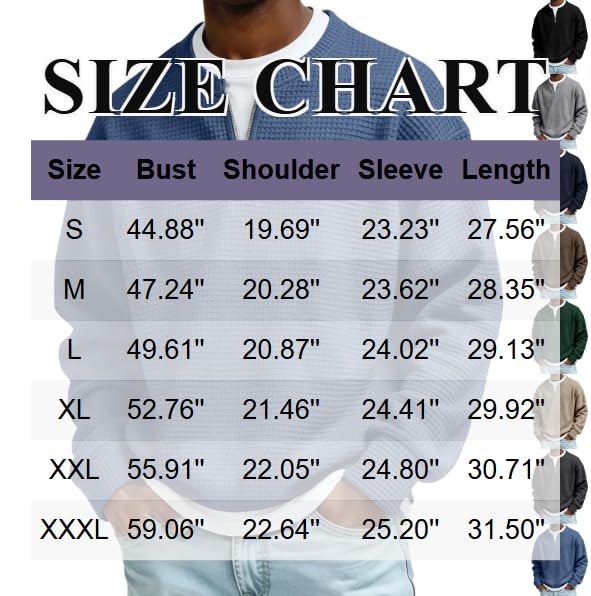 Mens Waffle Long Sleeve Shirt Quarter Zip Pullover Y2k Casual Layered Shirt - image 7