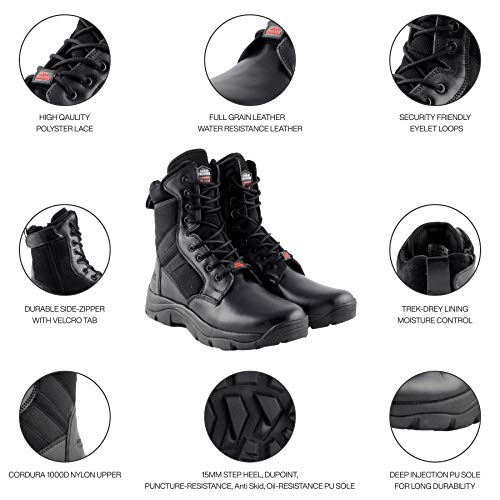 Image of PARA TROOPER Men's Black FORCE 8 inch Side-Zip Light Weight Genuine Leather Military and Tactical Combat Army Boot