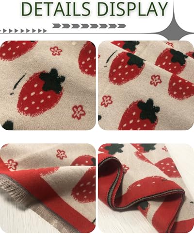 CORIRESHA Women's Cute Strawberry Scarf Cashmere Feel Winter Warm Long Chunky Scarves4