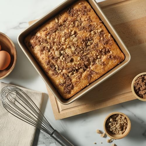Image of Martha Stewart Gallen 9 Inch Square Nonstick Carbon Steel Cake Pan - Champagne, Durable Bakeware for Even Baking and Easy Release