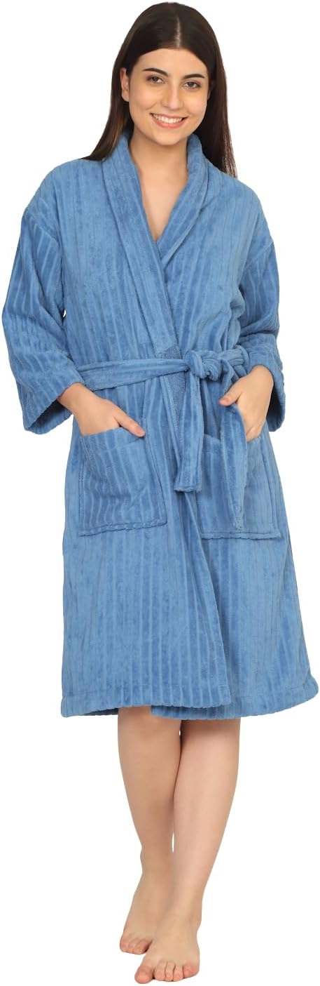 CREEVA Classic 100% Cotton Bathrobe for Men & Women | Super Soft Velour | Shawl Collar | Highly Absorbent | Ideal for Spa, Shower, Gym, Travel & Gifting
