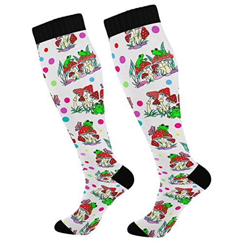 Wusikd Frogs Mushrooms Compression Socks for Women and Men Circulation Long Socks for Athletic Running 1