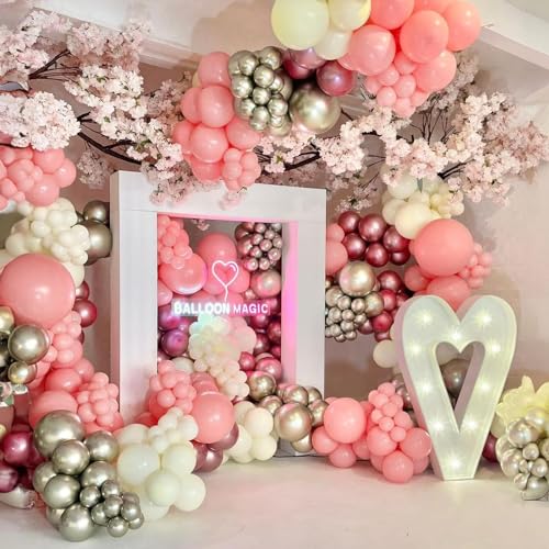 Image of Jobkoo Dusty Pink Balloons 5 Inch, 60 Pcs Small Vintage Pink Balloon Boho Dusty Rose Latex Balloons 5'' Mini Matte Retro Blush Mauve Helium Balloons for Birthday Wedding Baby Shower Party Decorations