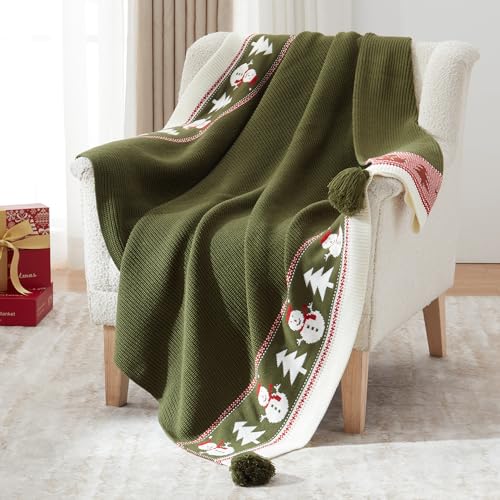 Walensee-Throw-Blanket-Ultra-Soft-Knit-Blanket-for-Couch-Sofa-Bed-Travel-Lightweight-Warm-Decorative-Throw-Blanket-Comfortable-Home-Decor-and-Gift-50x60-Green-Snowman Walensee Throw Blanket Ultra Soft Knit Blanket for Couch Sofa Bed Travel Lightweight Warm Decorative Throw Blanket Comfortable Home Decor and Gift 50×60 Green Snowman