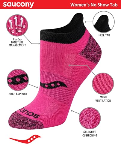 Image of Saucony Women's RunDry Performance Heel Tab Athletic Socks, Available in S-L (8, 16, 24 Pairs)