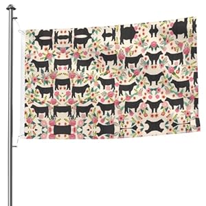 Xlewsieu Black-48 Schweine-Blumen Outdoor-Flagge 1,5 x 2,4 m