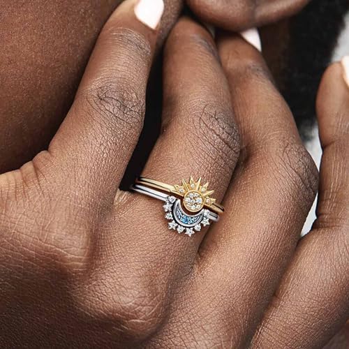 Boho Sun and Moon Couple Rings Crystal Moon Rings Couple Open Rings Engagement Finger Rings Adjustable Crescent Anniversary Rings Wedding Band Ring Jewelry for Women2