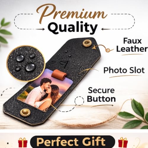 Image of Personalised Leather Keychain with Custom Name & Picture, Unisex, Modern Style, Customisable (TAN)