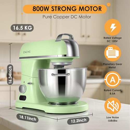 Image of ZACME 8.4QT Commercial Stand Mixer 800W with Aluminum Die Casting Meets the Standard of NSF /ANSI 8-2023, Mixers Kitchen Electric Stand Mixer with Stainless Steel 8L Bowl, Dough Hook, Whisk and Beater