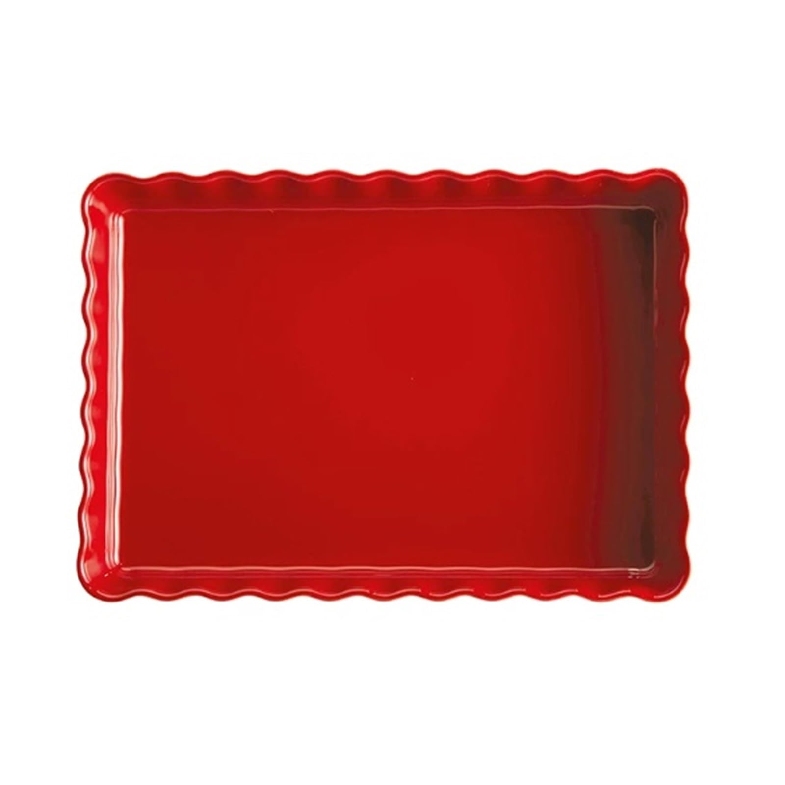 Versátil Fuente for hornear rectangular de cerámica con borde ondulado(Red,Medio)