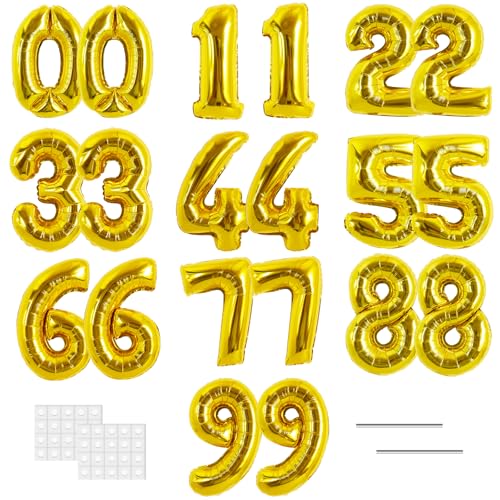 Image of TONIFUL 20 Pcs Number Balloon 2 Set 16 Inch Fat Gold 0-9 Numbers Balloons