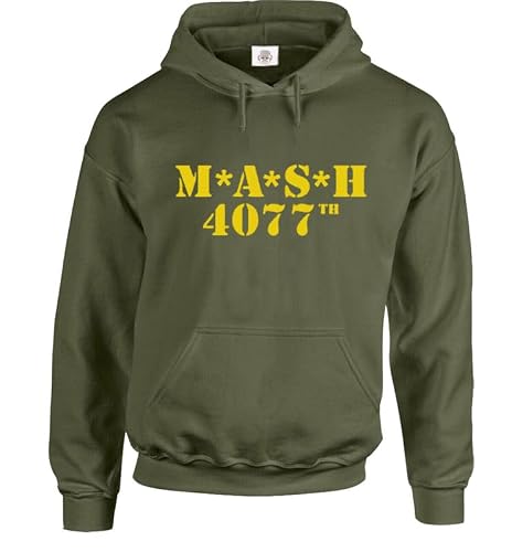 Darkwear Men's Olive Hoody Yellow Print Mash Yellow Print Hoody Mash Tv Series 4077Th Us Army Hoodie Sweatshirt Hood (-M)