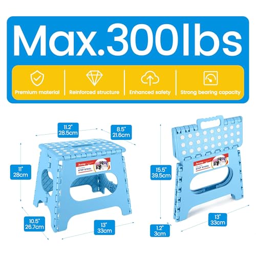Image of 12 Pack 11 Inch Folding Step Stool, Sturdy Plastic Foldable Step Stool for Kids & Adults, Non Slip Lightweight Collapsible Foot Stools Holds 300 lbs, Ideal for Kitchen, Bathroom, Outdoor, Blue