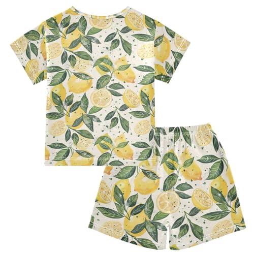 ALAZA Lemon Green Leaves Pajama Set Short Sleeve Sleepwear Soft Lounge Nightwear2