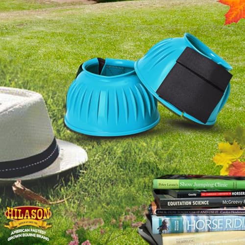 Image of HILASON Western Horse Rubber PVC Ribbed Double Hook and Loop Bell Boots Training Protective Shock Absorbing Leg