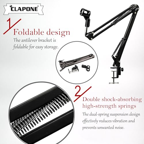 Image of Microphone Stand with Suspension Boom Scissor Arm /Mic Stand Holder /Adjustable Suspension Boom Scissor /Arm for Voice-over /Gaming /Recording (Black, Microphone Stand)