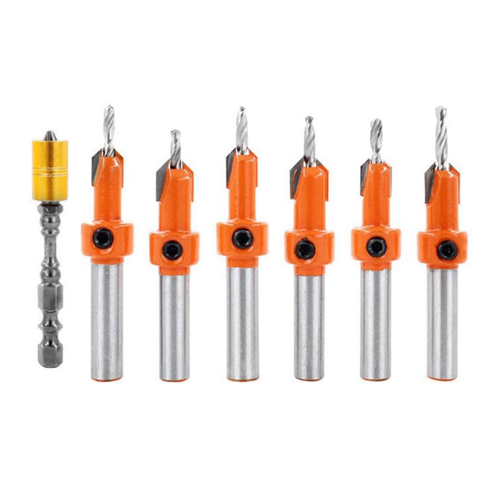 Littimoon Counterbore Drill Taper Drill Set Woodworking Opener Set Hexagon Hardware Tools Counterbore Drill 7PC