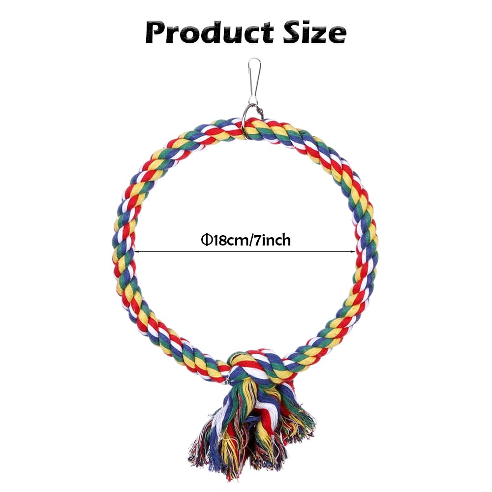 Bird Rope Swing Multicolour Cage Hanging Toys 7Inch Diameter Bird Rope Perches Bite Resistance Parrot Swing for Budgie Cockatiels Conures Finches Small Parakeets - Image 2