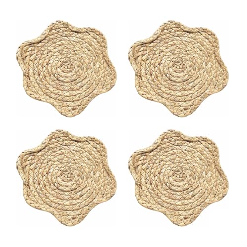 Lifup Manteles Individuales Redondos de Mimbre Juego de 4 Salvamanteles Individuales Césped 25 x 25 cm