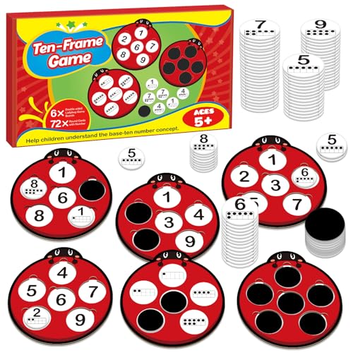 SkilLify Math Games for Kids, Math Manipulatives Kindergarten Preschool Counting Toys, Ten Frame Set Addition and Subtraction Flash Cards Matching Bingo Number Games Homeschool Classroom Must Haves