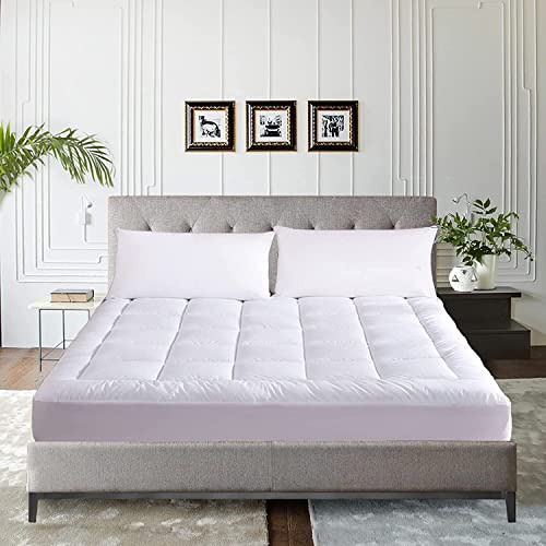 Image of WhatsBedding Waterproof Mattress Pad Twin XL Size Cotton Top Down Alternative Filling Pillowtop Mattress Topper Cover-Fitted Quilted