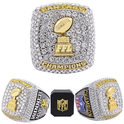 Image of 2025 Fantasy Football Championship Ring | Heavy FFL Champion Trophy Ring | Gold Silver Tone Plated Award Trophy for Fantasy Football League Winner