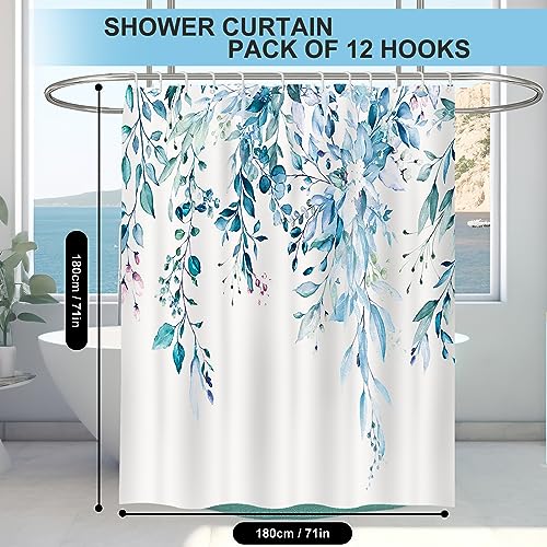 Minicoco Shower Curtain Green Shower Curtains Mould Proof Resistant Waterproof Shower Curtain 100% Polyester Bathroom Shower Curtains with 12 Hooks - Image 2