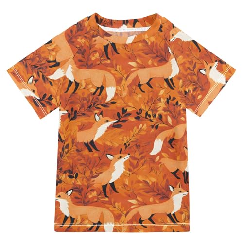 ALAZA Kids Rash Guard Boys Toddler Swim Shirts Short Sleeve Fox Orange UPF 50+ 3T
