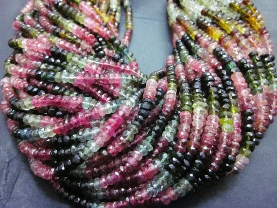 Tourmaline faceted rondelle de 4.5-5 mm sur fil de 14 pouces de qualité joaillerie