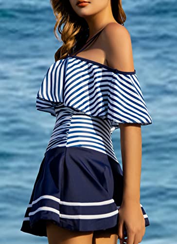 Image of COCOPEAR Women's One Piece Flounce Swimsuit Off Shoulder Bathing Suit Tummy Control Swimdress(FBA)
