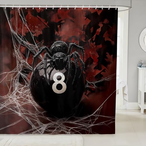 Homewish Rideau Douche 180x210cm Noir Ghost Spider,Rideaux de Douche Cool 8 Ball,Rideau de Baignoire Giant Spider Web,Rideaux Salle de Bain Billard de Billard