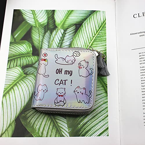 Cute Cat Wallet Rainbow Kitty Short Wallets Girls Christmas Gift Cat Wallet with Tassels Small Zipper Wallet(Cat 0115)3
