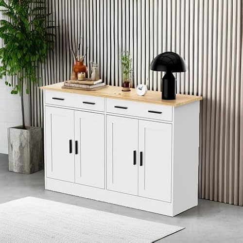 Anystyle White Buffet Cabinet, Coffee Bar Cabinet With 2 Drawers & 4 Doors, Kitchen Buffet Sideboard For Living Room thumb #4