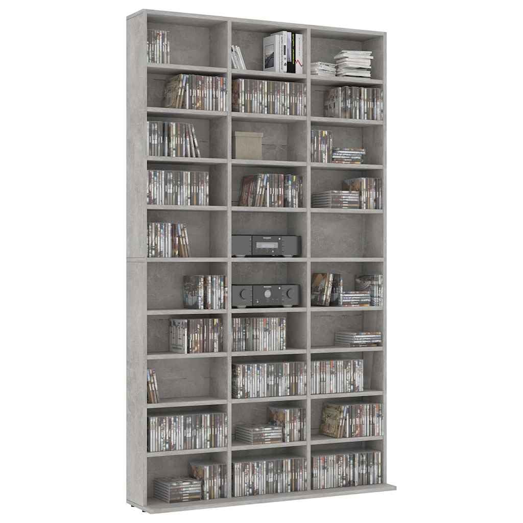 Armadio CD grigio cemento, 102 x 16 x 177,5 cm, in legno | 30 scomparti aperti, per dischi e accessori, utilizzabile come armadietto portadocumenti, robusto e durevole