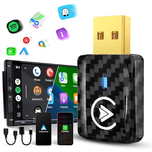 MSXTTLY Adaptateur CarPlay sans Fil Android Auto - U2AC-01 Transforme CarPlay & Android Auto Filaire en sans Fil, Compatible avec iPhone 12–17 Pro Max &...