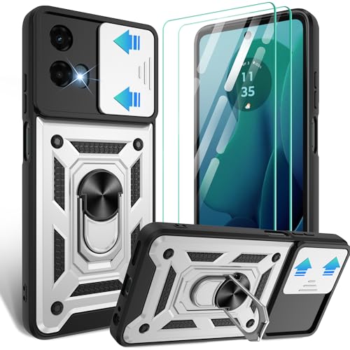 Coque Moto G 5G 2024 argentée avec 2 protections d'écran et anneau