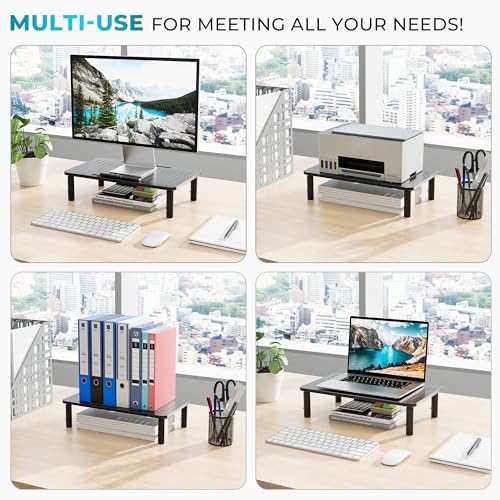 BONTEC Soporte para Monitor de Ergonómico (L368 x W231mm), Elevador Monitor de Metal de Calidad, Soporte Monitor con Tres Niveles de Altura Ajustable, Capacidad hasta 20 kg (Paquete de 2)