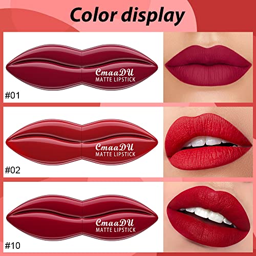Evpct 3Pcs Dark Deep Ruby Light Bright Red Matte Velvet Lipstick Set Long Lasting Smudge Proof Lip Stick Packs Matte Lipstick Lip Stain Makeup Set For Women Labiales Matte Larga Duracion 24 01#02#10# #TOP1