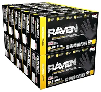 10 Pack SAS Safety 66519 Raven 6 mil Black Nitrile Disposable Gloves - X-Large (100 Gloves per Box)