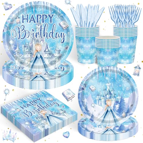 120 PCS Frozen Birthday Party Supplies Frozen Princess Themed Party Decorations for Kids Birthday for 20 Guests