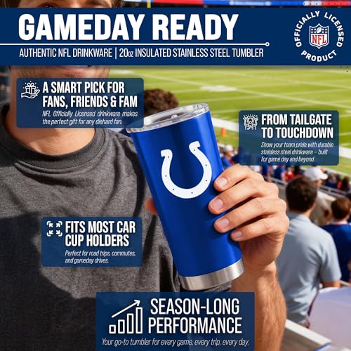 Image of Indianapolis Colts NFL 20oz Stainless Steel Insulated Tumbler, Slider Lid