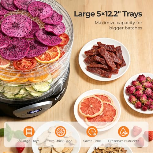 Image of OSTBA Food Dehydrator, 5 BPA-Free 12.2 inch Trays, Adjustable Temp 95-160℉, 48H Timer, 420W Food Dryer for Fruits, Veggies, Jerky, Herbs, Home Use, BPA-Free
