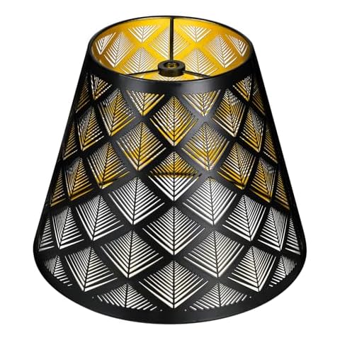Metal Small Lamp Shade Etched Arrows 5" Top X 9" Bottom X 7" High, ALUCSET Small Lampshade, Table Lamps Replacement Shade, Spider Fitter Black Outside Gold Inside Metal Etched Lampshade Cover