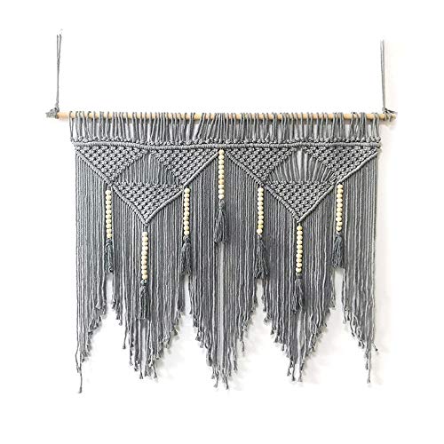 Vklopdsh Tapiz de pared de macramé, tejido a mano, bohemio, cuerda de algodón, decoración del hogar
