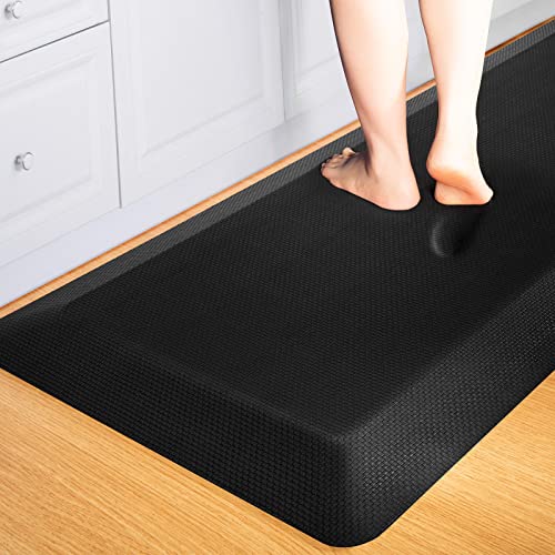Anti Fatigue Mat Kitchen Floor Mat, FEATOL Extra Thick Standing Desk Mat Foam Cushioned Anti Fatigue Mats Comfort Standing Pad 9/10 Inch (20" x 32", Black)