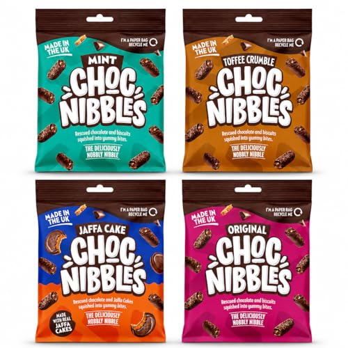 Luxury Choc Nibbles Biscuit Variety Pack 4 x 135g Premium Crispy Bite-Sized Chocolate Biscuit Snacks Featuring Original Mint Toffee & Jaffa Cake Flavours Indulgent Gourmet Chocolate Treat