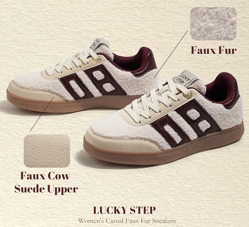 LUCKY STEP Women's Casual Faux Fur Sneakers Plush Retro Gum Sole Fashion Low Top Walking Classic Trendy Skate Tennis Shoes3