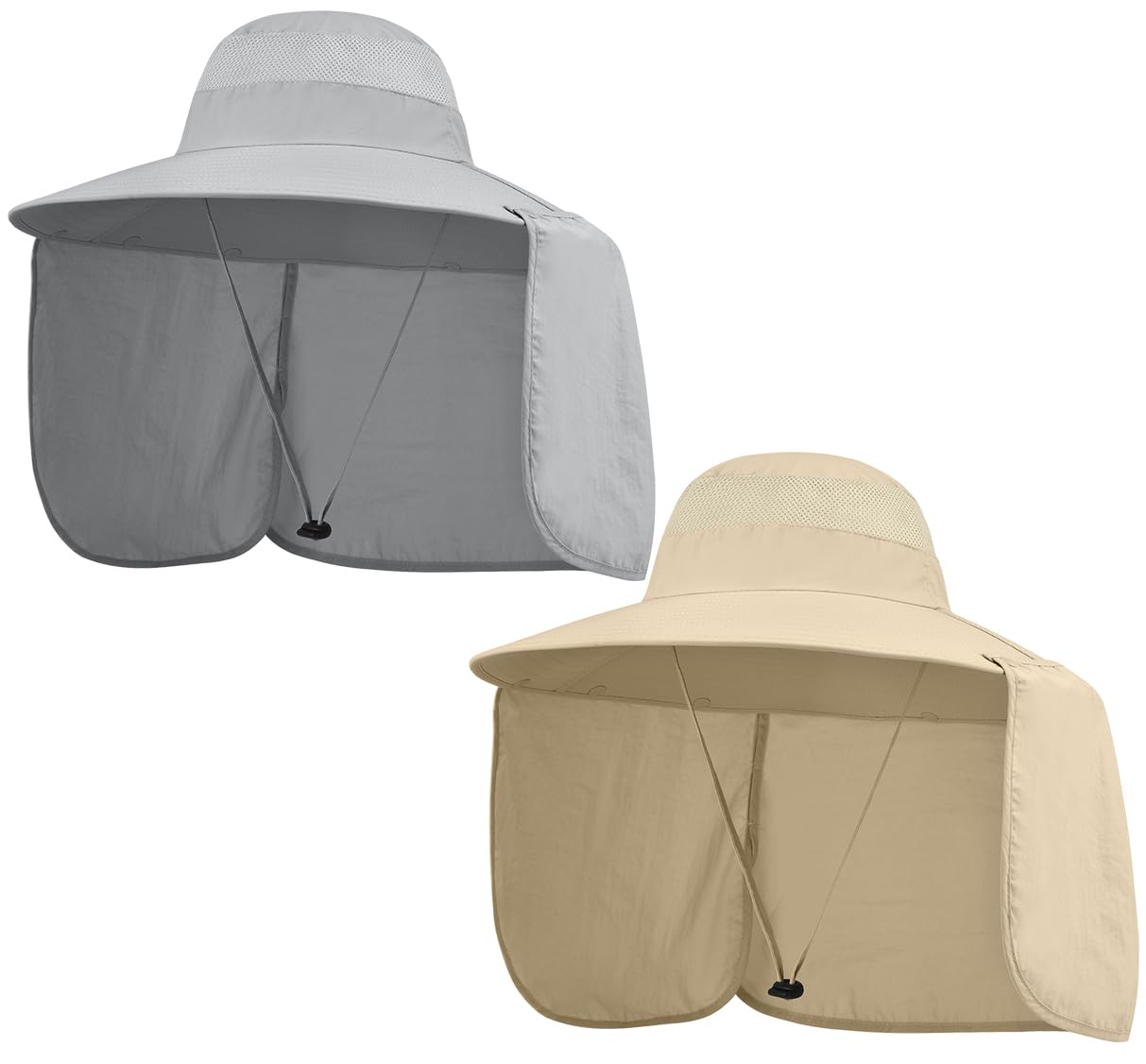 2 Pack Outdoor UV Protection Wide Brim Sun Hat,UPF50+ Fishing Hat for Men & Women with Large Neck Flap