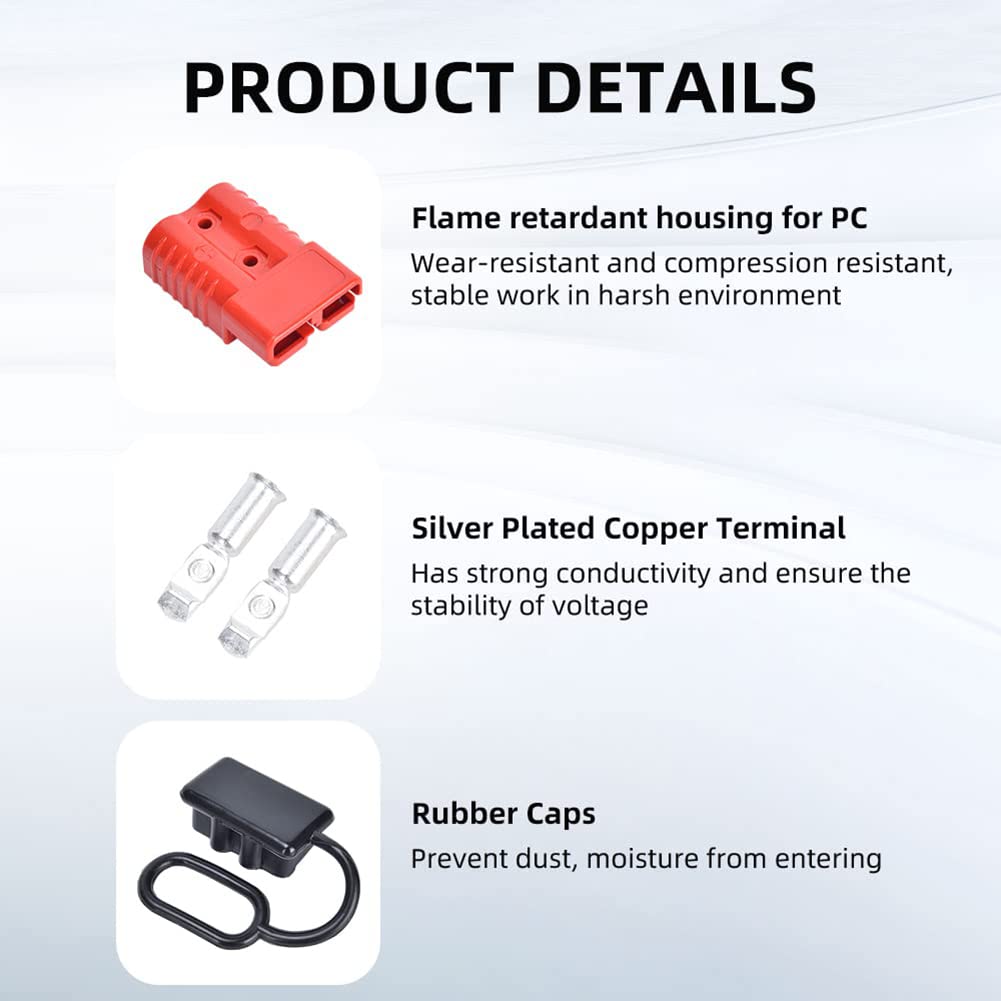 Connettori Rapidi Anderson 175A 12-36V Per Cavi 2-4 AWG - Kit Da 4 Pezzi Con Terminali In Rame Argentato E Coperture, Per Batterie E Verricelli
